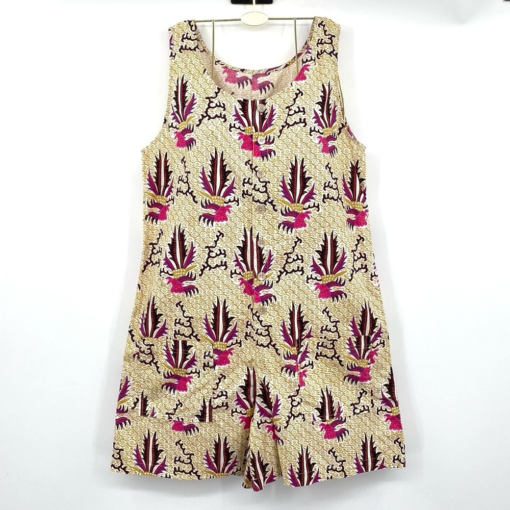Handmade Romper Women’s Medium Large Batik Bird Print Gold Etnic Boho Pockets
